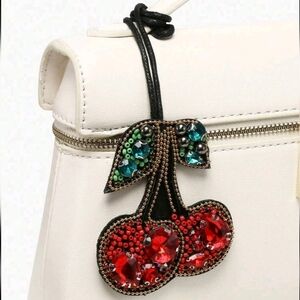 Cherry Leather/ Bead Bag Charm/ Keychain New